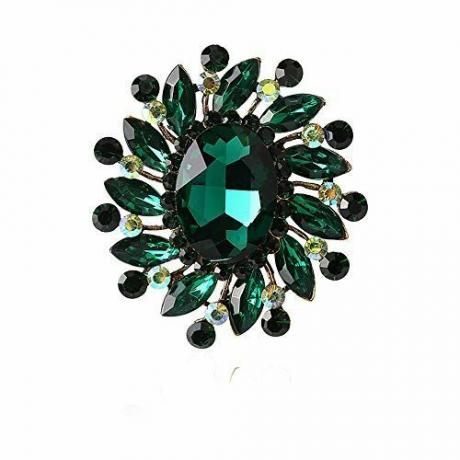 Broche avec fausse pierre précieuse verte