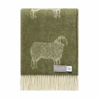 Plaid en laine de mouton vert mousse