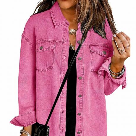 Veste-chemise oversize en jean rose 