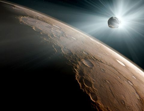 Comète frappant la planète Mars