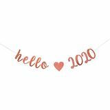 Bannière Hello 2020 à paillettes d'or rose