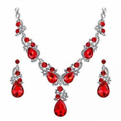 Ensemble de bijoux collier et boucles d'oreilles en cristal rouge 