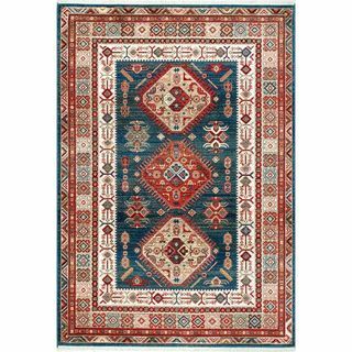 Qiana Emblem Fringe Blue 8 pi. x 10 pi. Tapis de zone