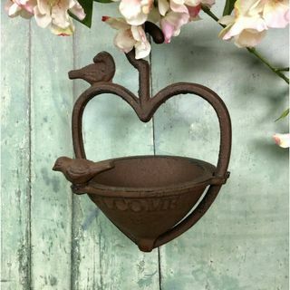 Mangeoire à Graines pour Oiseaux en Forme de Coeur Vintage en Fonte