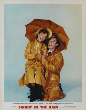 Debbie Reynolds et Gene Kelly dans l'art promotionnel pour Singin 'in the Rain.